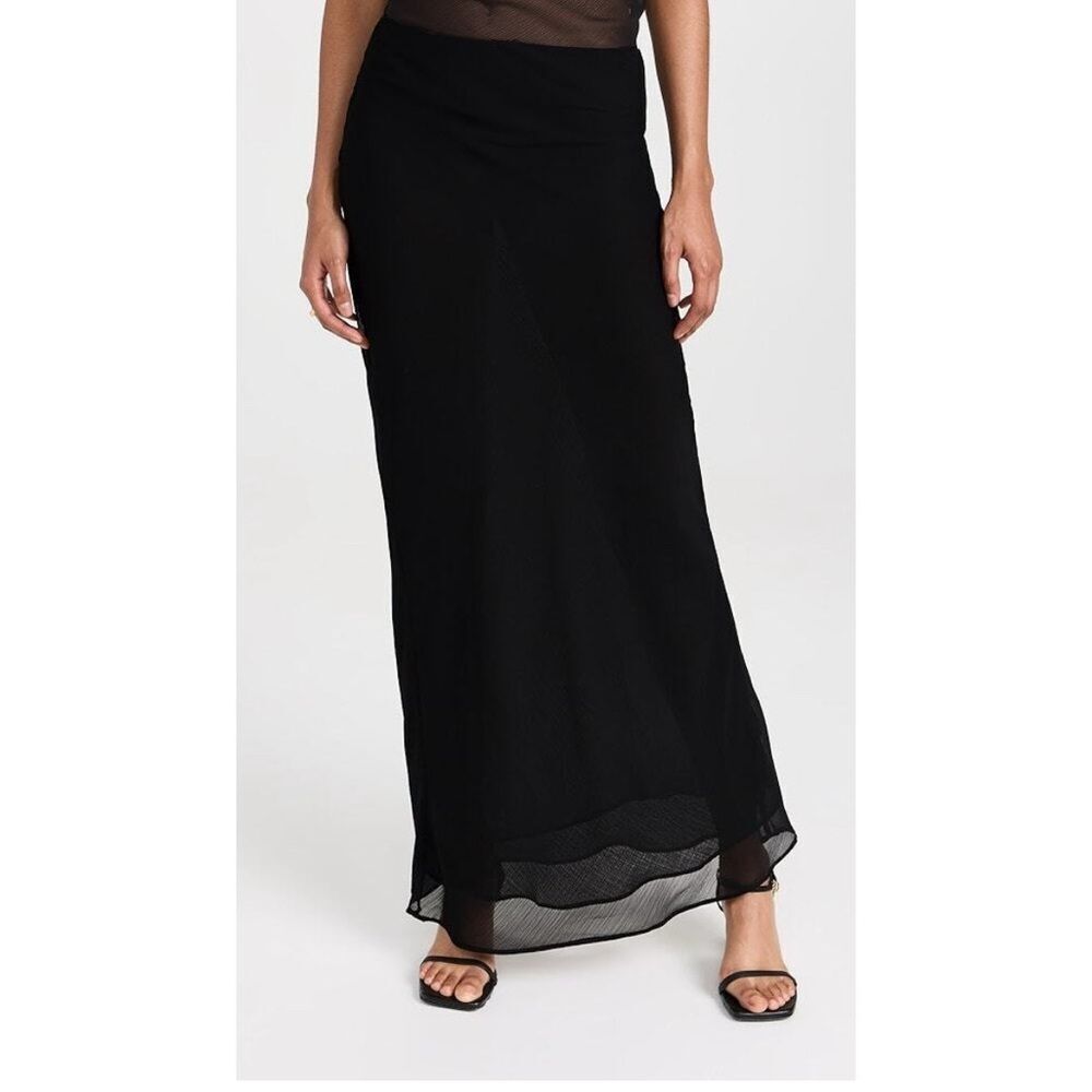 Lioness Black Maxi Silk-Blend Slip Skirt